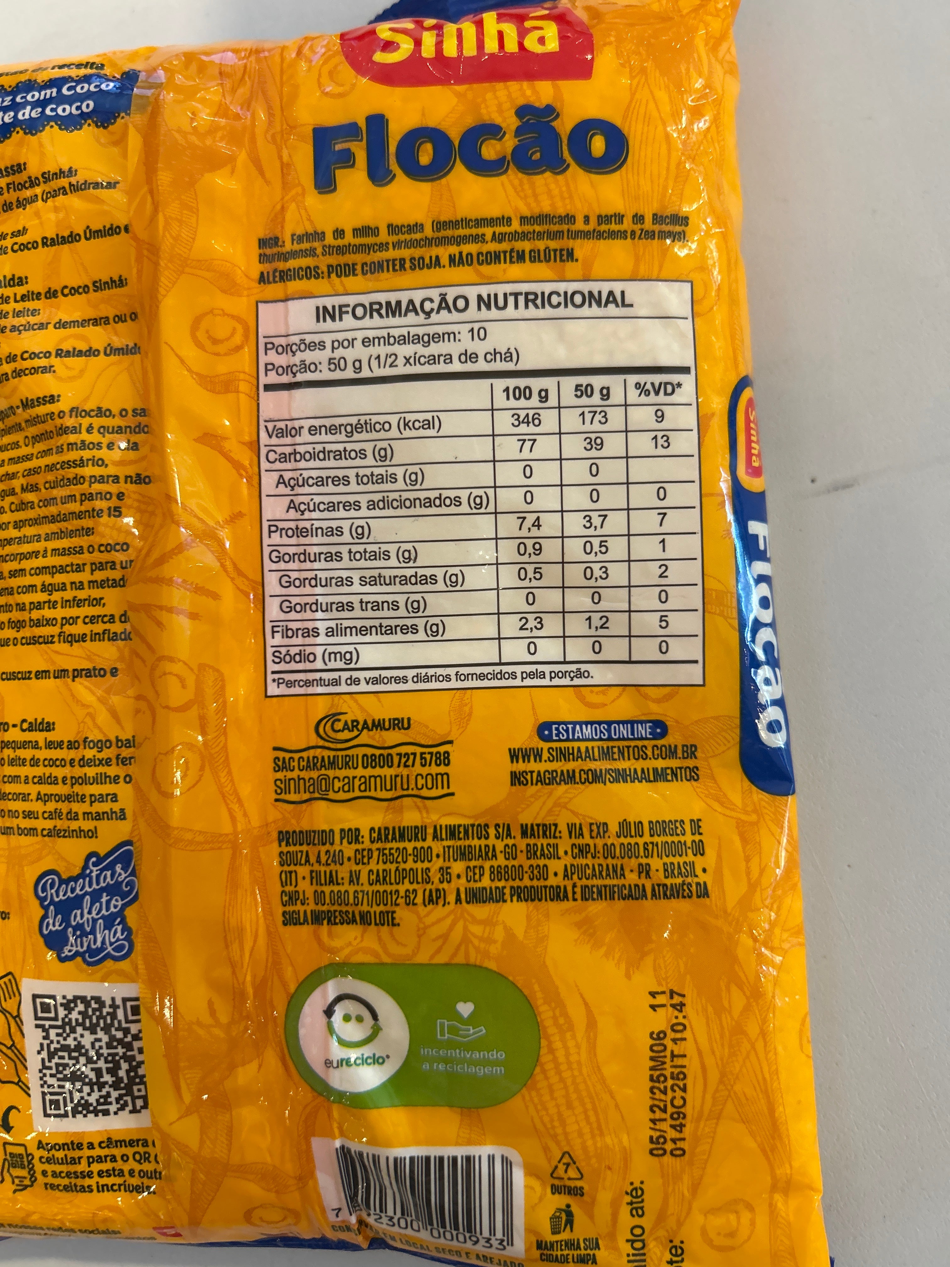 Combo - Farinha de Milho Flocão (Flocons de maïs) - SINHÁ - 500 g - Compre 3 unidades e ganhe 10% de desconto