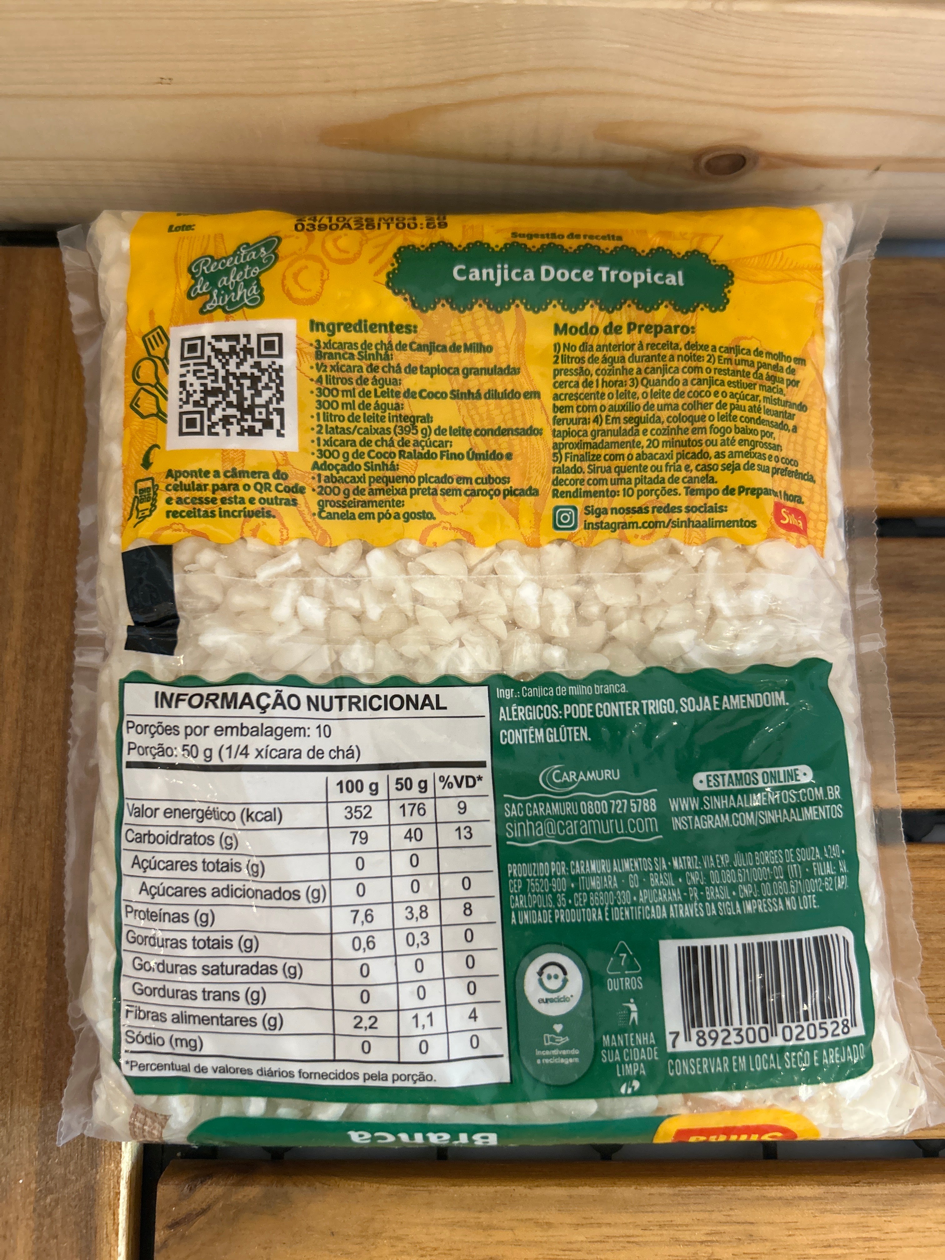 White dry corn "Hominy" (Canjica Branca) - Sinhá - 500g