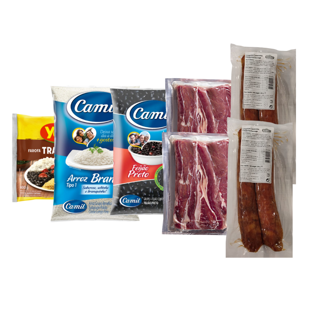 Kit Feijoada MPB (Grand) - 1 Haricot + 2 Saucisses calabresa + 2 Viande séchée + 1 Farofa Yoki + 1 Riz Camil