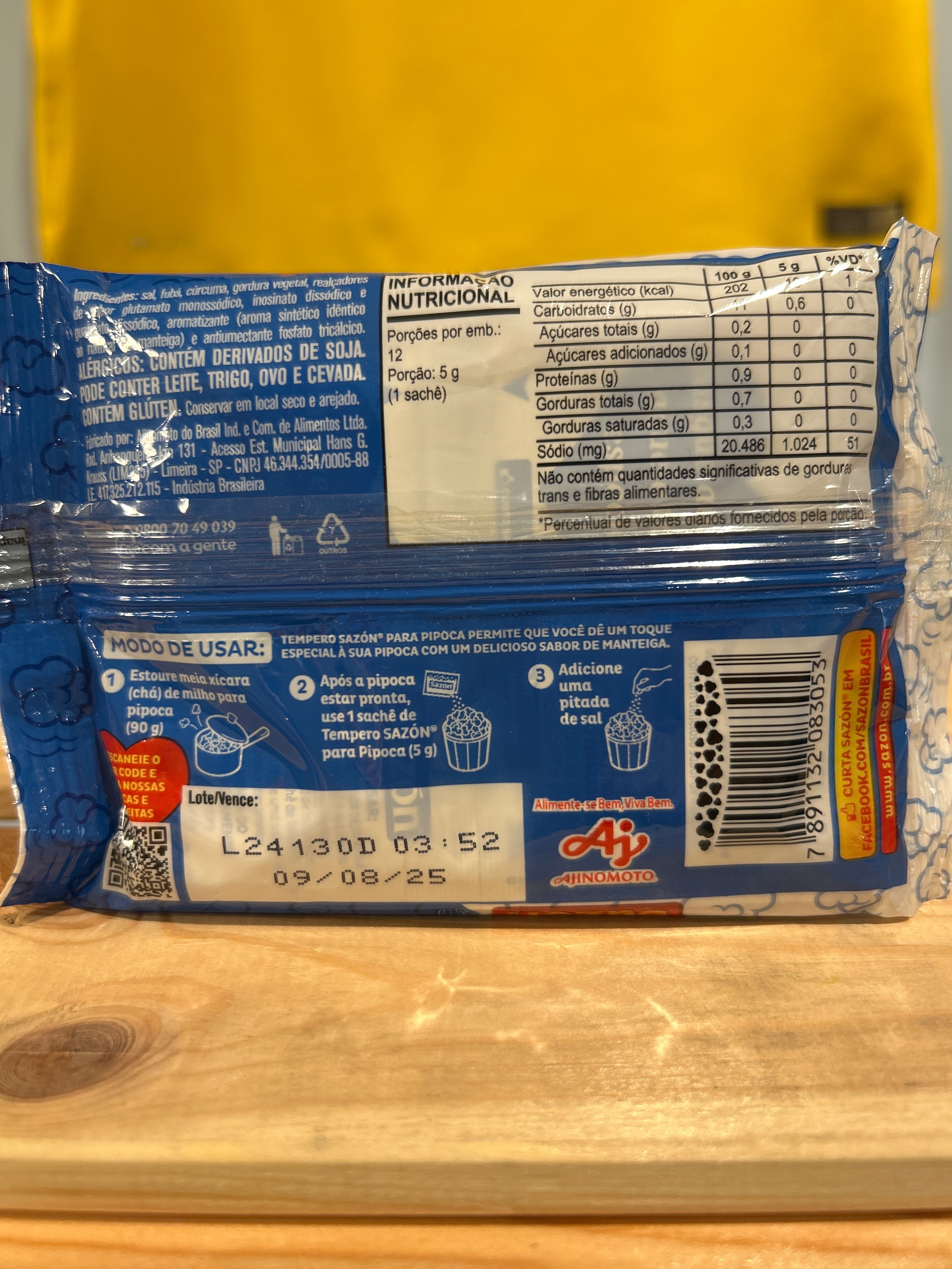 Condimento per popcorn (burro) (Tempero para Pipoca Manteiga) - SAZÓN - 60g