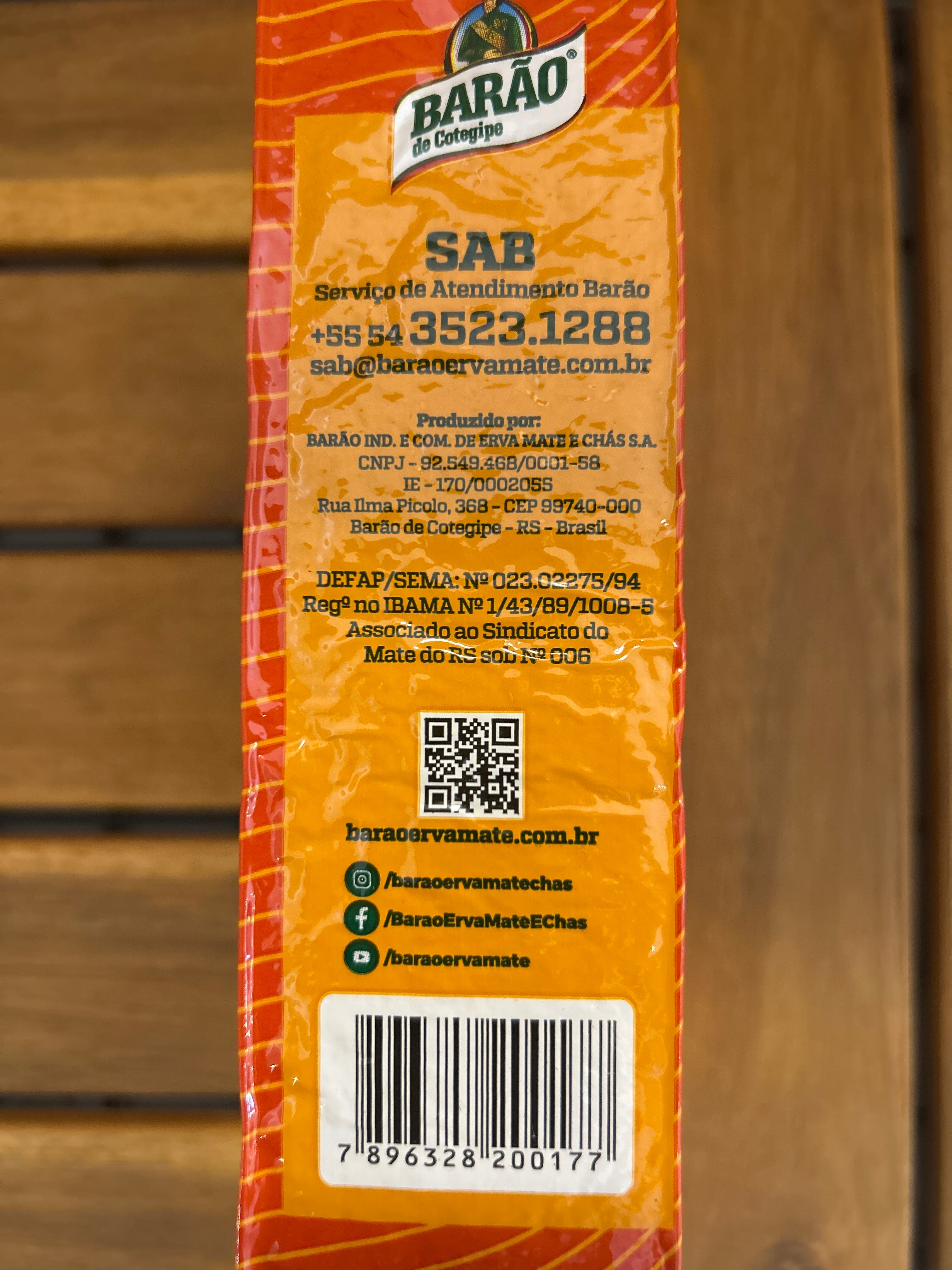 Yerba Maté (Erva Mate Chimarrão) - BARÃO - 500g