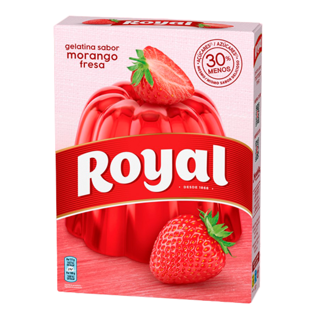 Gélatine en poudre saveur fraise (Gelatina em Pó Morango) - ROYAL - 114g - Pqt c/ 2 sachets