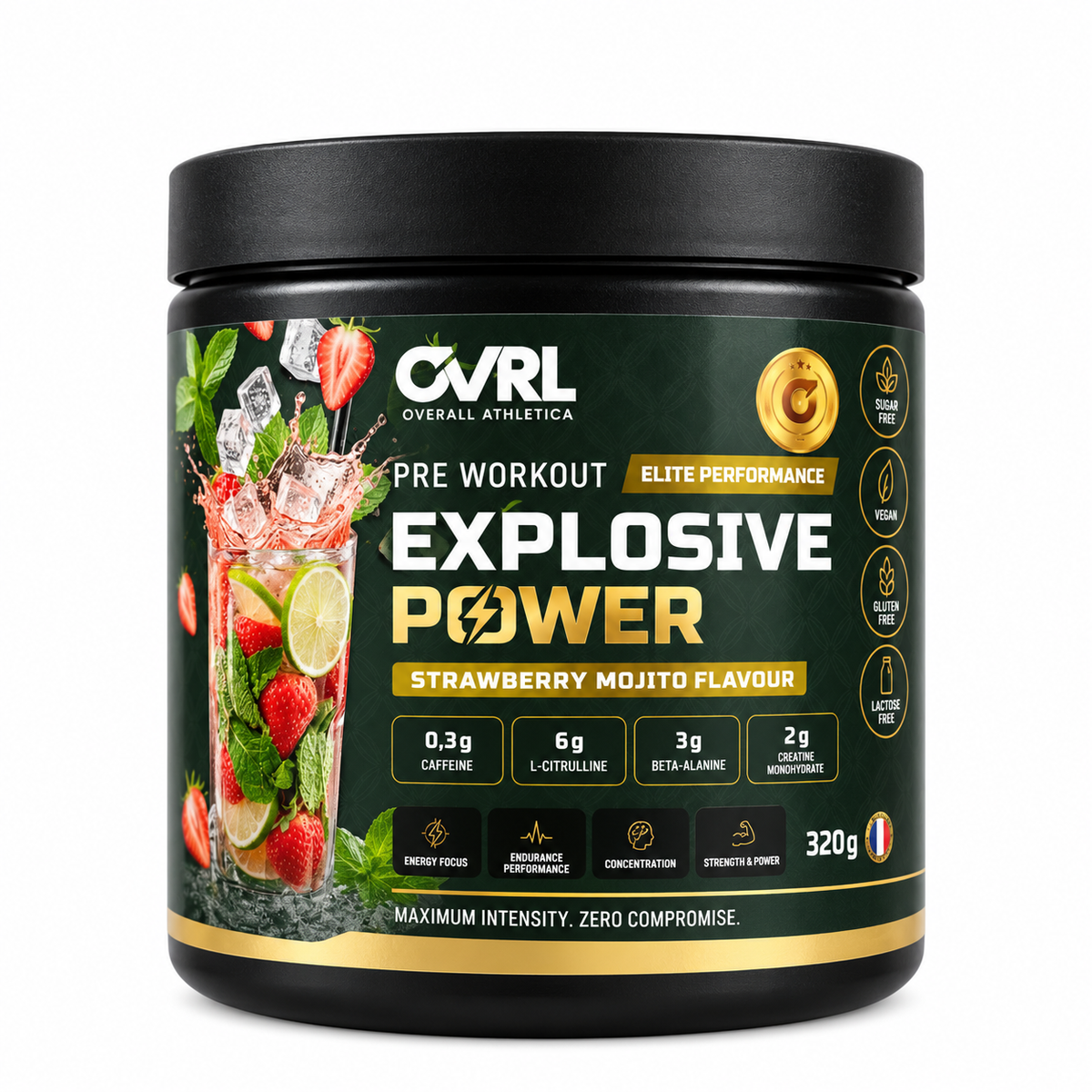 Pré-Workout Explosive Power – Saveur Strawberry Mojito (Pré-Treino Explosive Power – Sabor Morango Mojito) – OVRL – 320 g