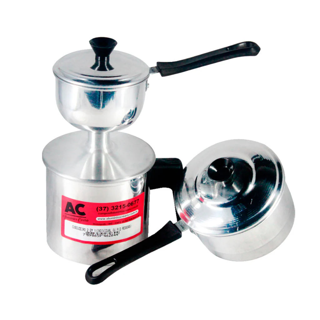 2 in 1 Aluminum Couscoussier (Traditional 2 IN 1 Aluminum Cuscuzeira - Aluminum Ceara)