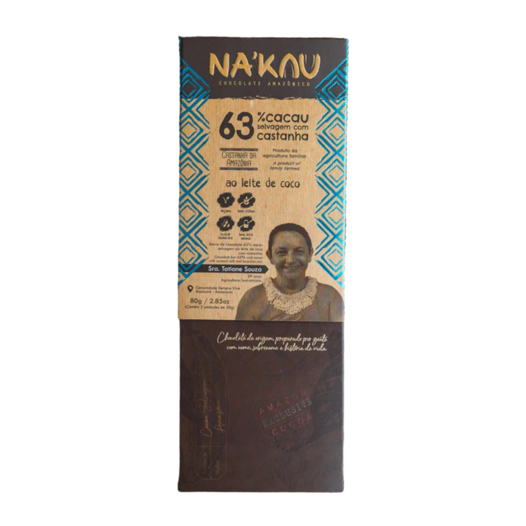 Chocolate 63% Cacau Orgânico com Castanha da Amazônia - NA'KAU - 80g