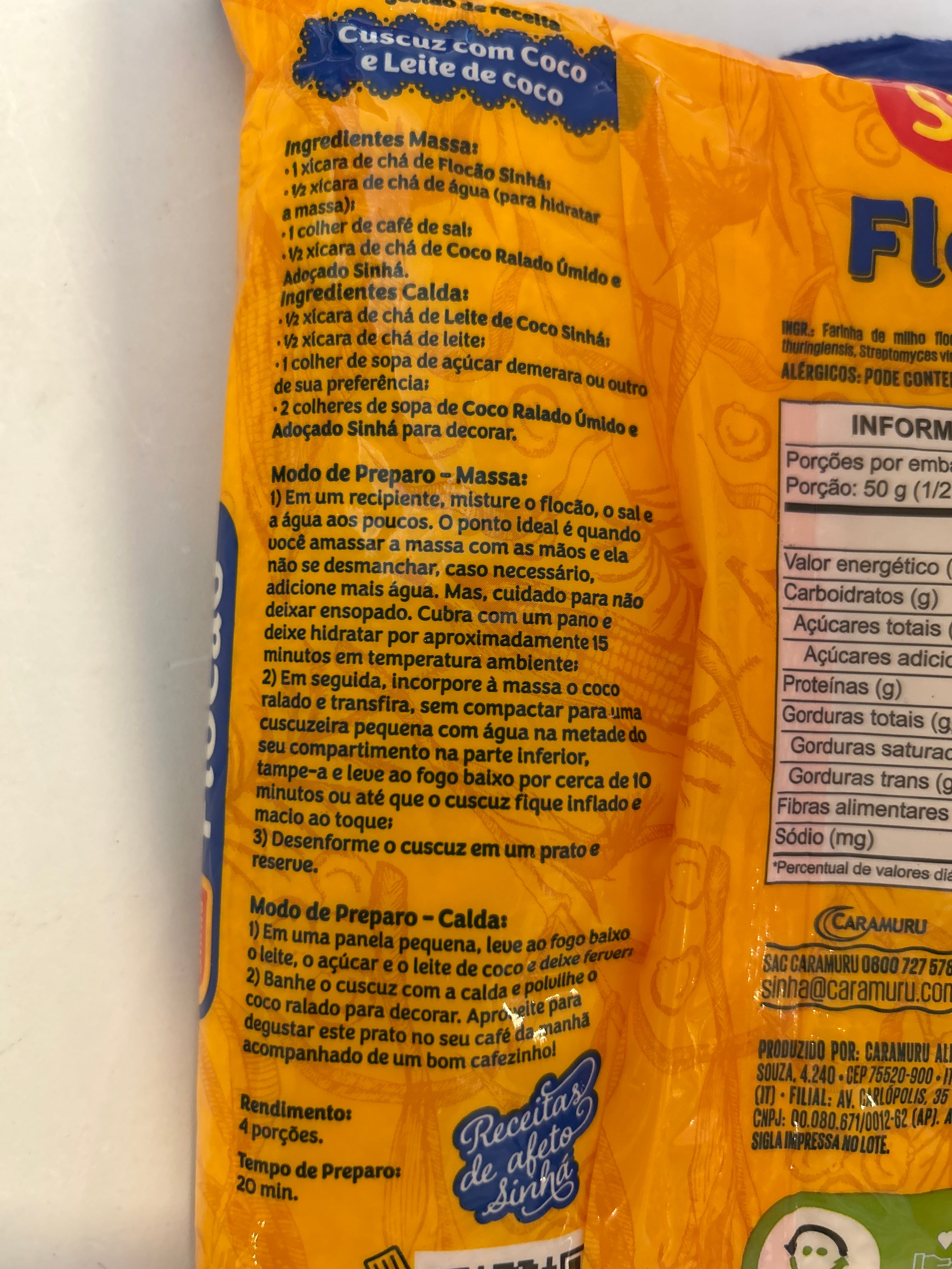 Combo - Farinha de Milho Flocão (Flocons de maïs) - SINHÁ - 500 g - Compre 3 unidades e ganhe 10% de desconto