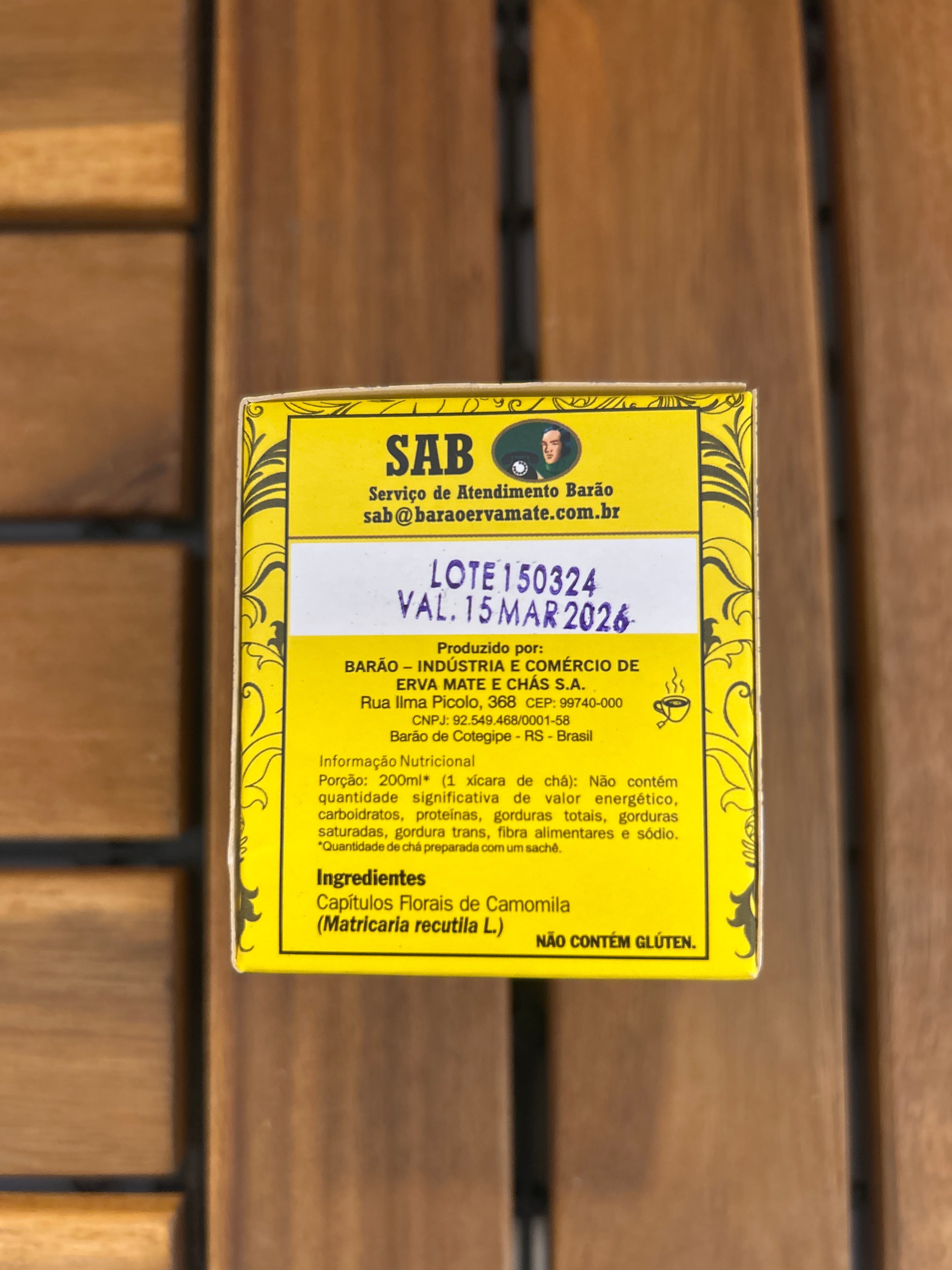 Tisane de Camomille (10 sachets) (Chá de Camomila 10 saches) BARÃO