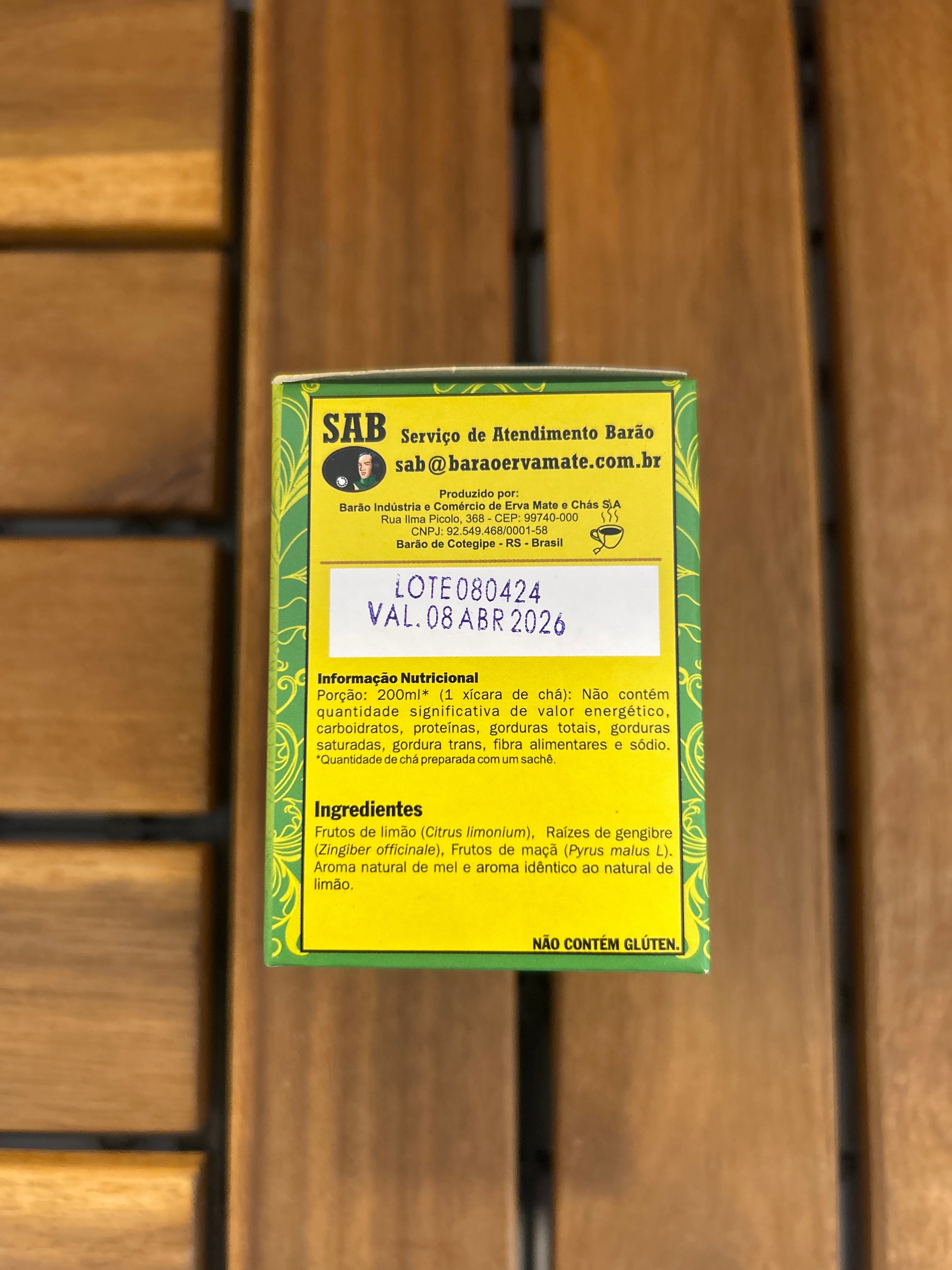 Tisane de citron, gingembre et miel (10 sachets) (Thé Citron, Gingembre et Miel)(10 sachets) BARÃO