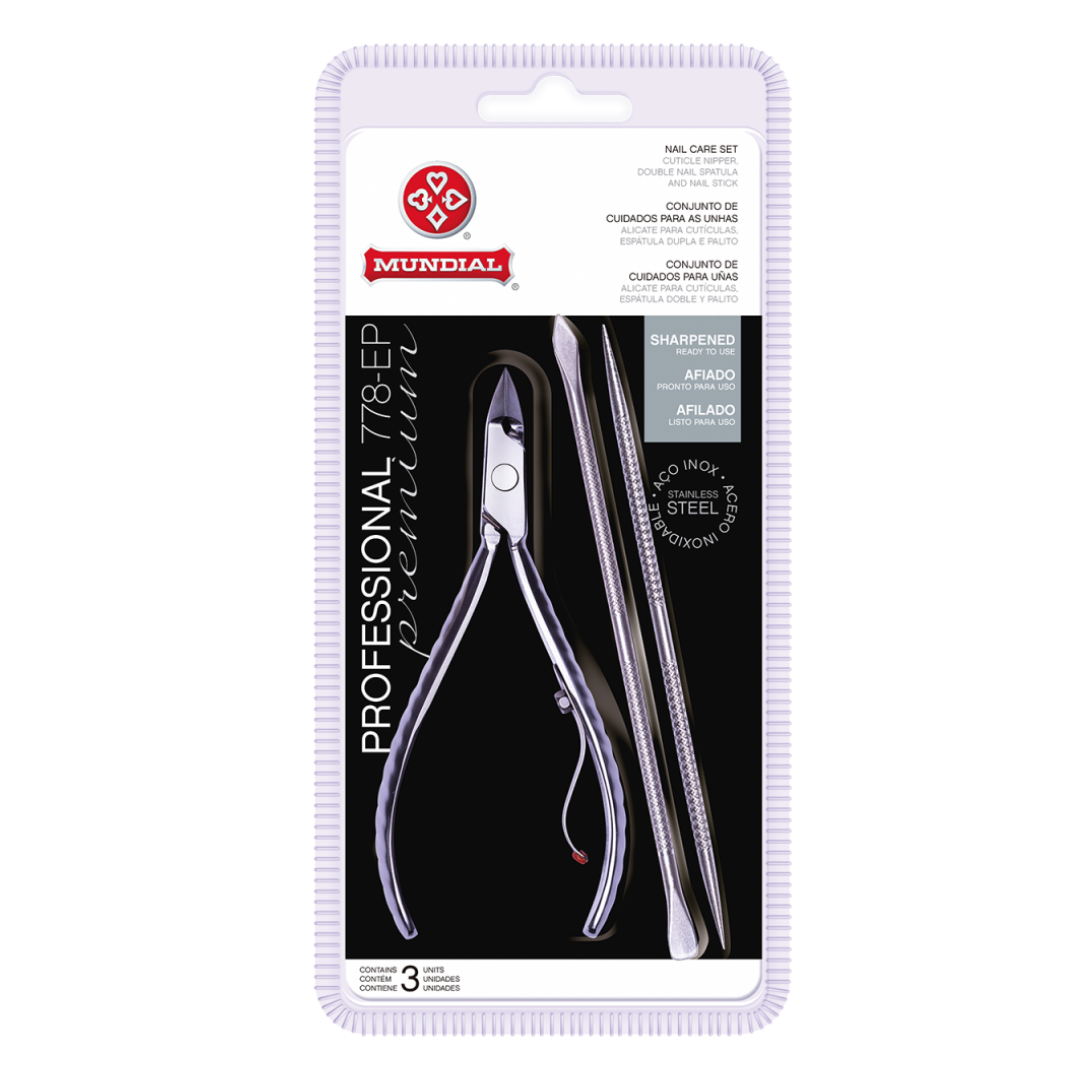 Pinza per cuticole in acciaio inossidabile con due spatole (Pinza per Cuticola Professionale 778-EP con 2 Spatole) - MUNDIAL