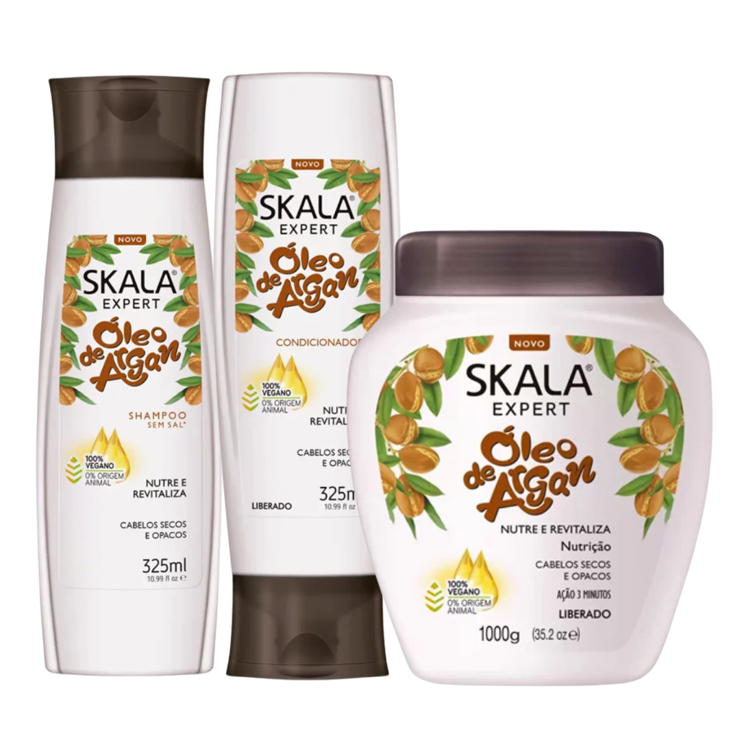 Argan Oil Kit - Shampoo + Conditioner + Hair Cream - SKALA
