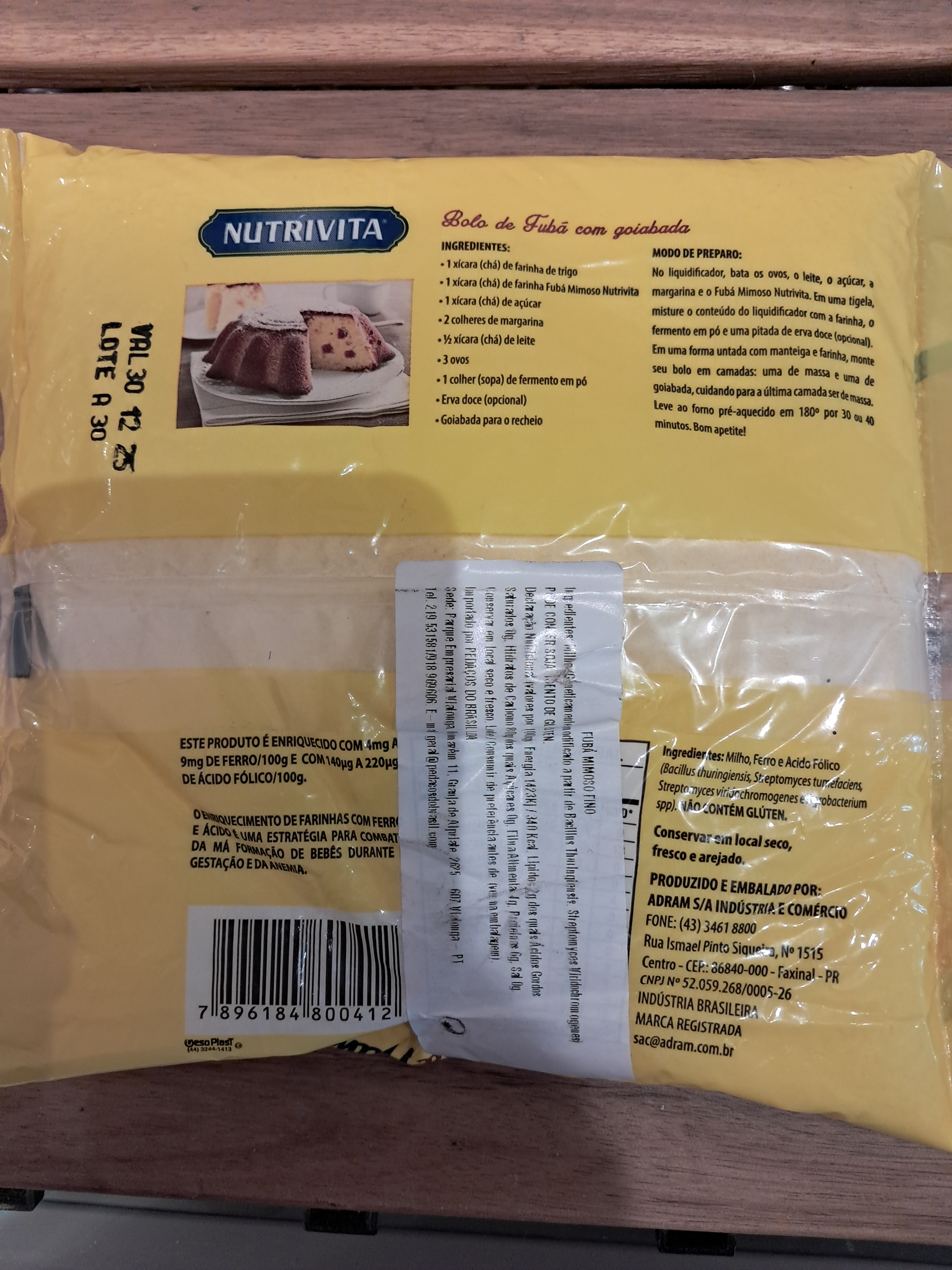 Farina di mais fine (Fubá Mimoso) - NUTRIVITA - 500g