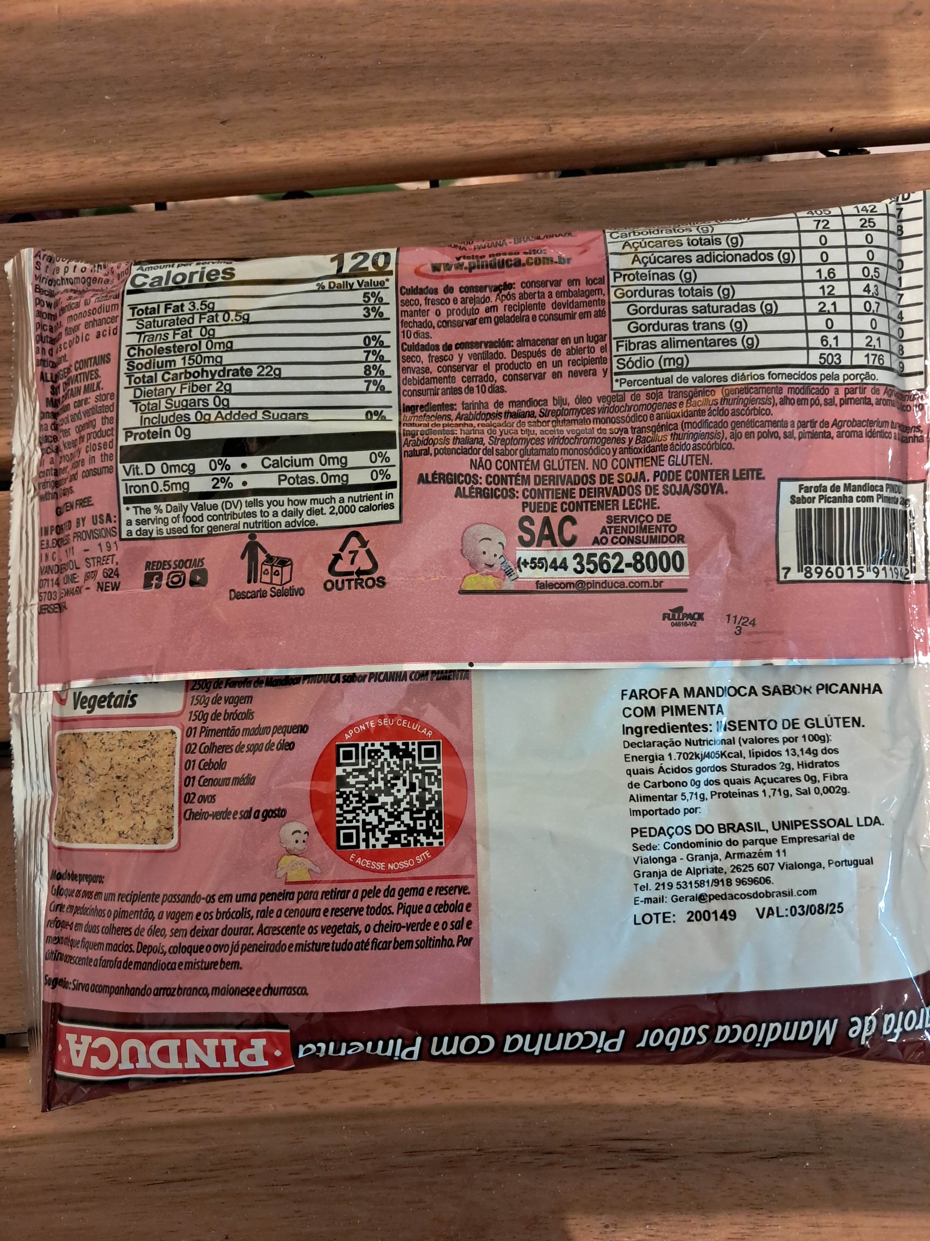 Seasoned cassava flour picanha pepper flavor (Cassava Flour Picanha with Pepper) - PINDUCA - 250g