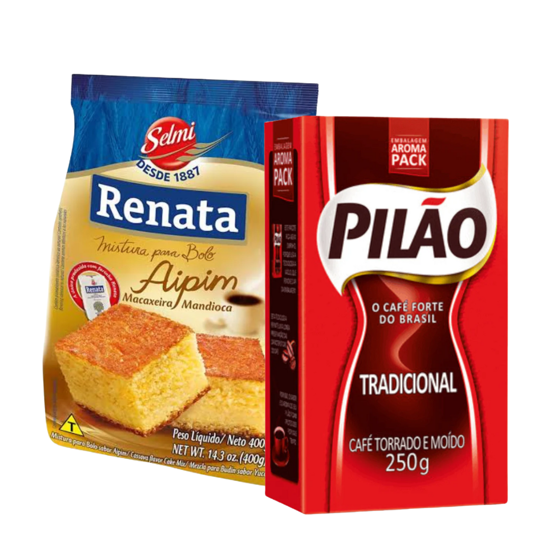 Combinazione Perfetta - Miscela per Torta di Manioca - RENATA - 400g + Caffè Tradizionale - PILÃO - 250g