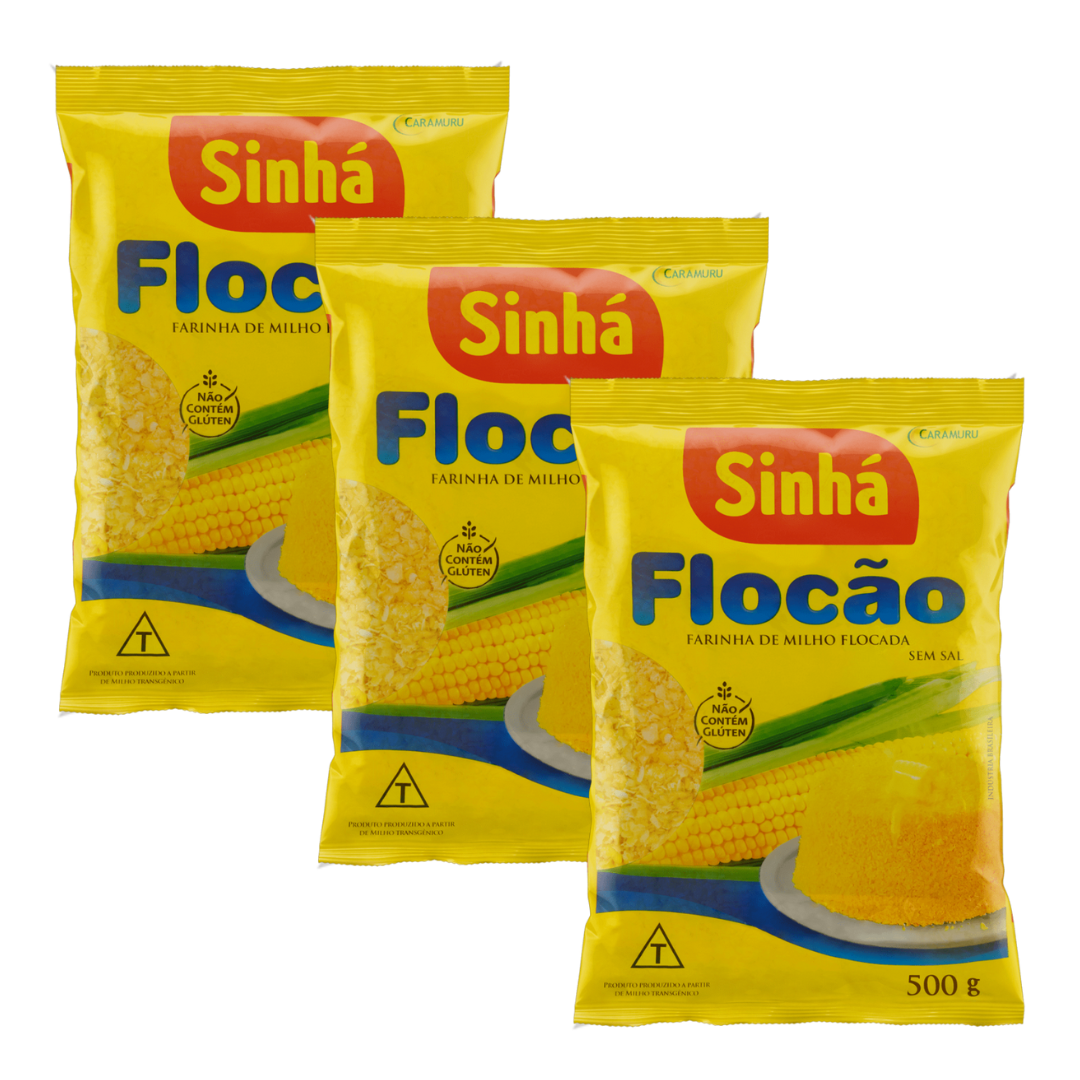 Combo - Farinha de Milho Flocão (Flocons de maïs) - SINHÁ - 500 g - Compre 3 unidades e ganhe 10% de desconto