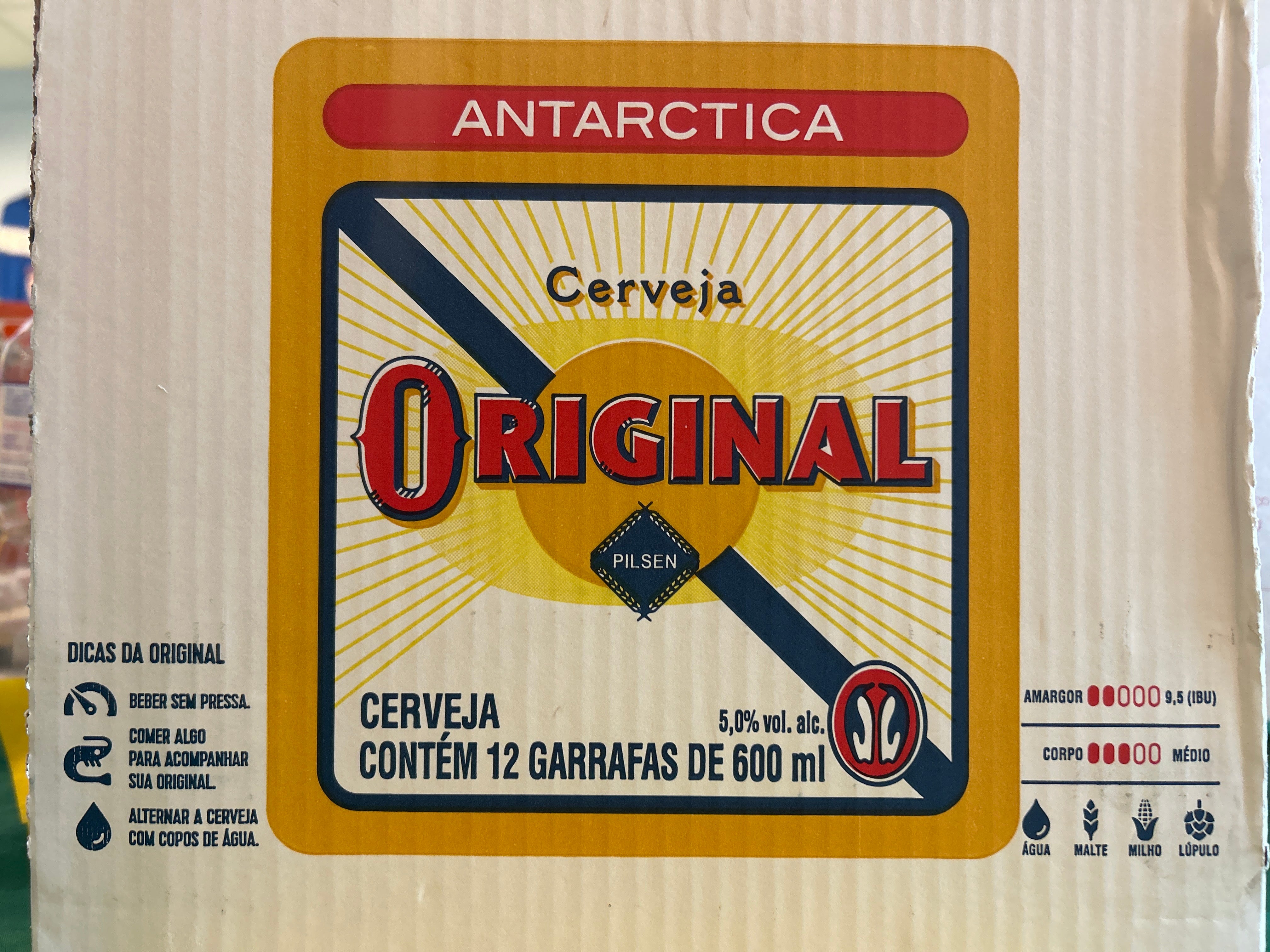 Pack 12 unités  - Bière brésilienne - Original Bouteille (Cerveja Original garrafa- ANTARCTICA - 600 mL