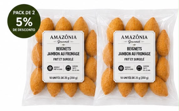 Beignets dorés au jambon et au fromage (Coxinha de Presunto e Queijo) – frits et surgelés – Pack de 2 – 20 unités de 25 g (500 g)