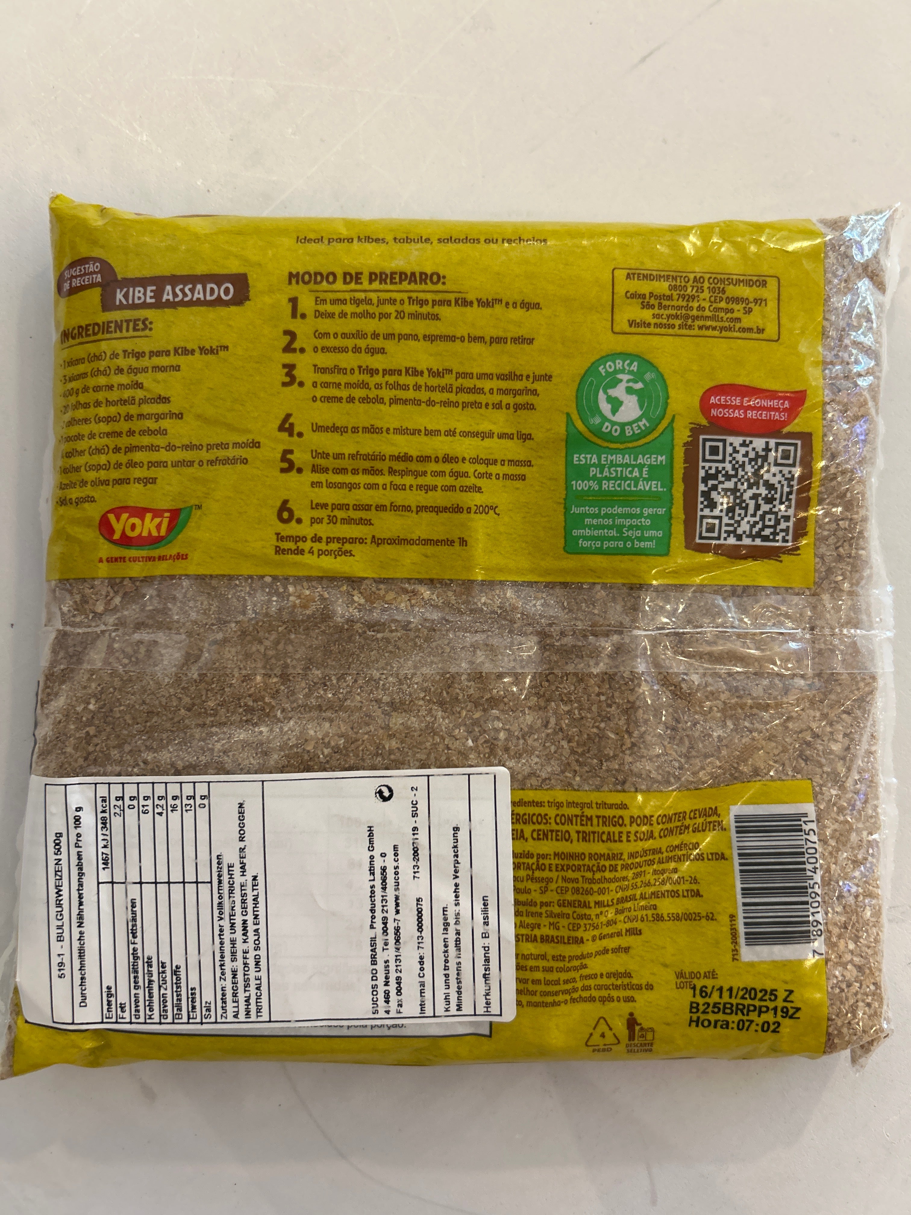 Combo - Trigo para Kibe - YOKI - 500g - Compre 4 unidades e ganhe 10% de desconto