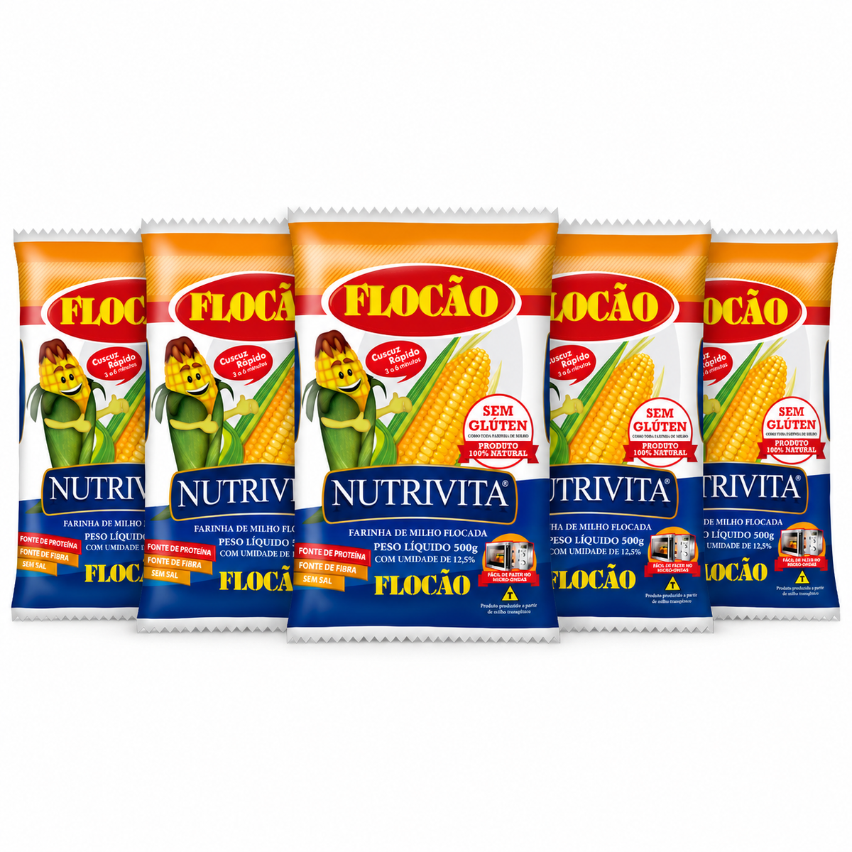 Combo - Farine de maïs floconnée (Farinha de Milho Flocão)  - NUTRIVITA - 500g - 5 unidades
