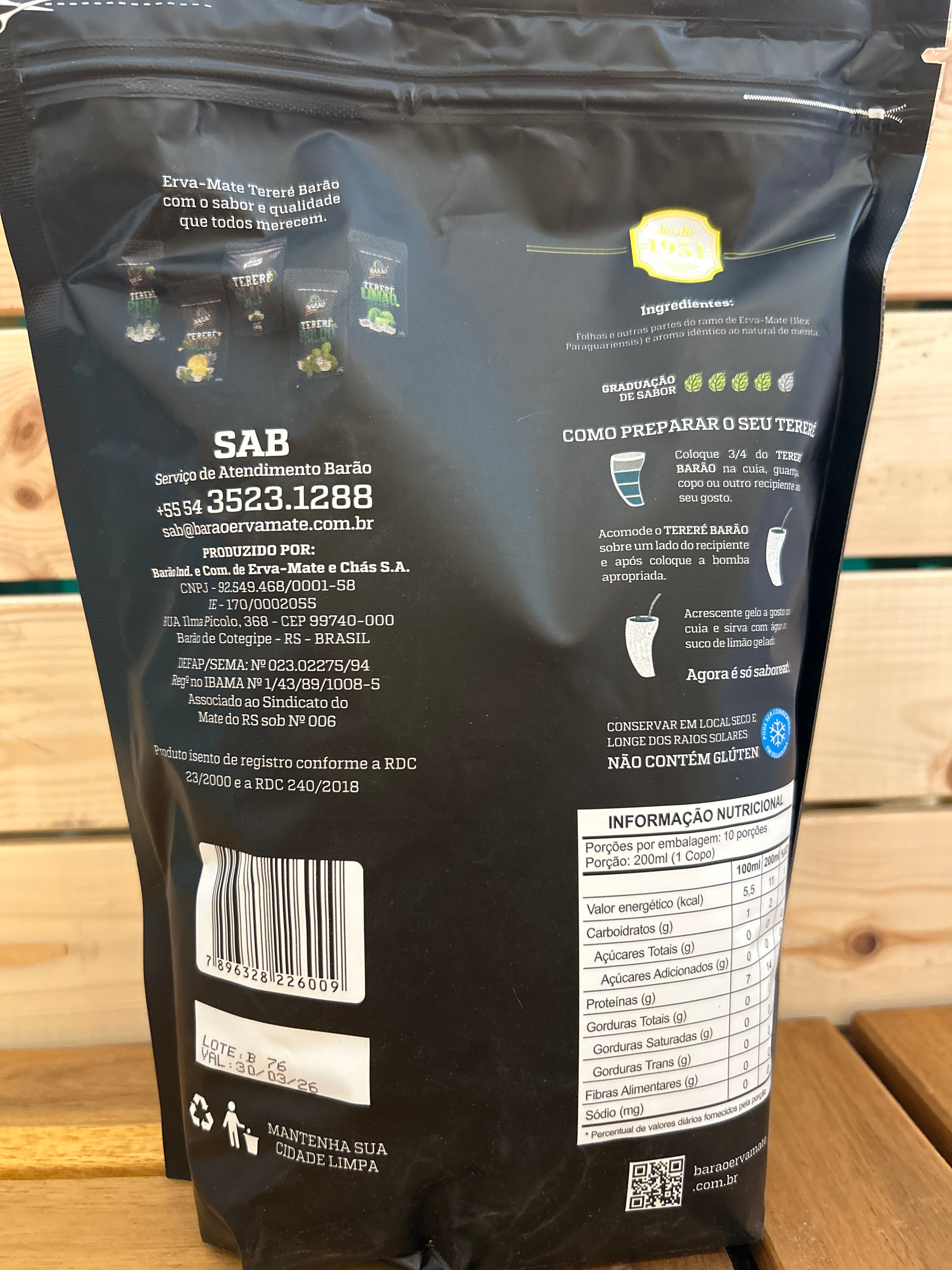 Yerba mate saveur menthe glaciale pour mate froid (Erva para Tereré Menta Ice) - BARÃO - 500g