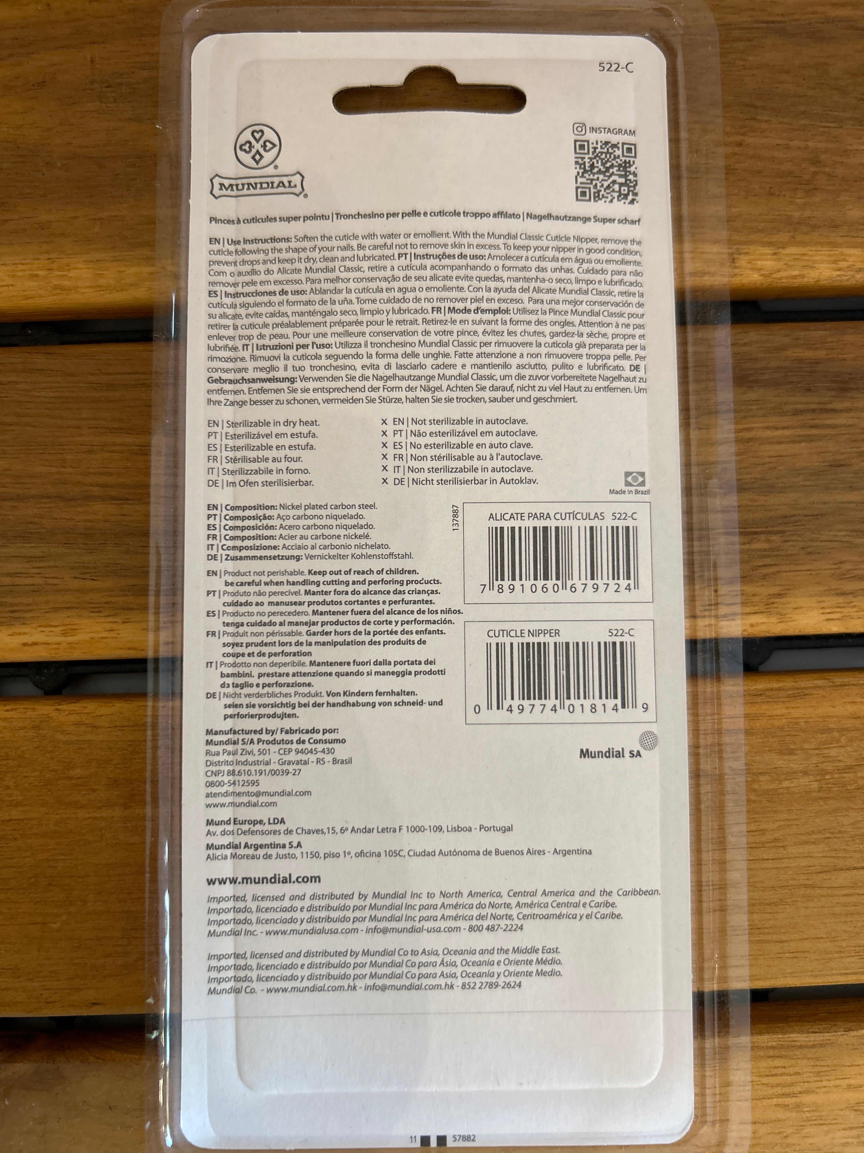 Pince à cuticules en acier inoxydable (Alicate para Cutícula 522C) - MUNDIAL
