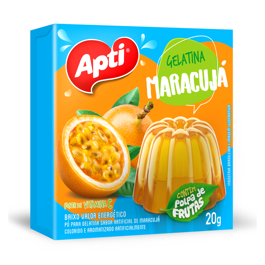 Gelatina em Pó sabor Maracujá (Préparation en poudre pour gélatine saveur fruit de la passion) - APTI - 20g