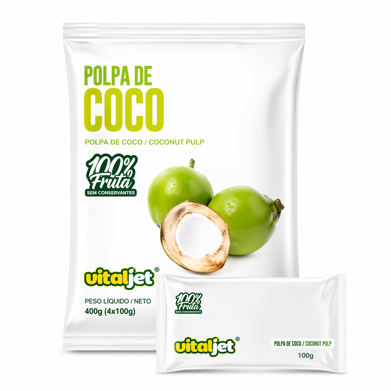 Pulpe de Noix de Coco (Polpa de Coco) - VITALJET - 4x100g