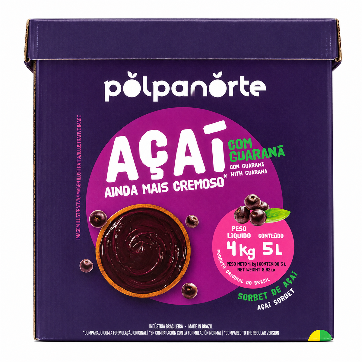 Açaí au Guaraná – Produit Surgelé (Açaí com Guaraná) – POLPANORTE – 4 kg / 5 L