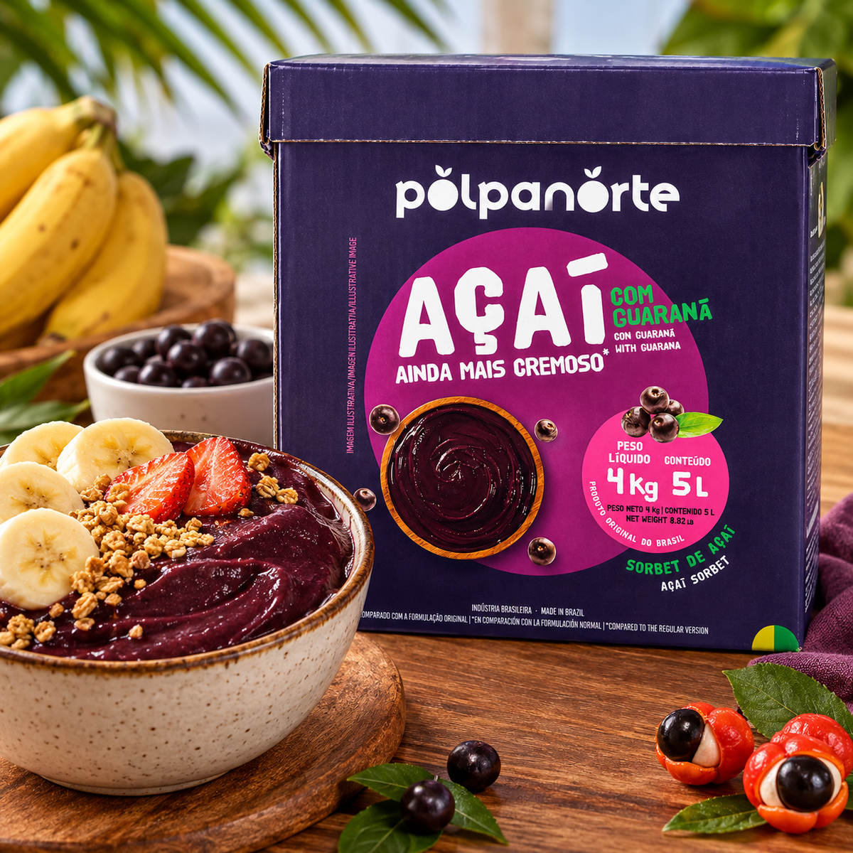 Açaí au Guaraná – Produit Surgelé (Açaí com Guaraná) – POLPANORTE – 4 kg / 5 L