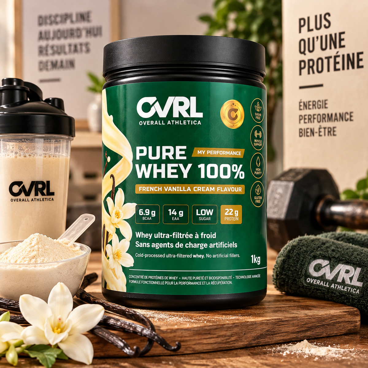 Pure Whey 100% – Saveur Crème Vanille Française (Whey Protein 100% – Sabor Creme de Baunilha Francesa) – OVRL – 1 kg