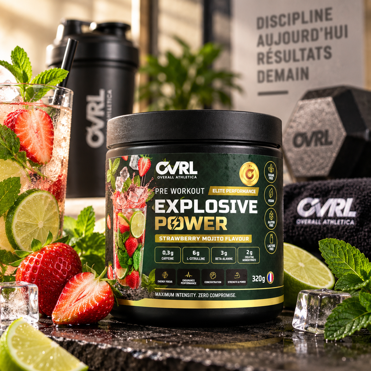 Pré-Workout Explosive Power – Saveur Strawberry Mojito (Pré-Treino Explosive Power – Sabor Morango Mojito) – OVRL – 320 g