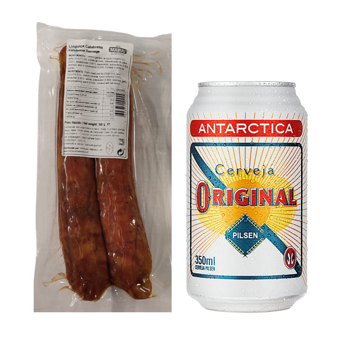 Combinaison Parfaite - Saucisses calabraises - Saber Brasil - Entre 301g et 350g + Bière Originale - ANTARCTICA - 350ml