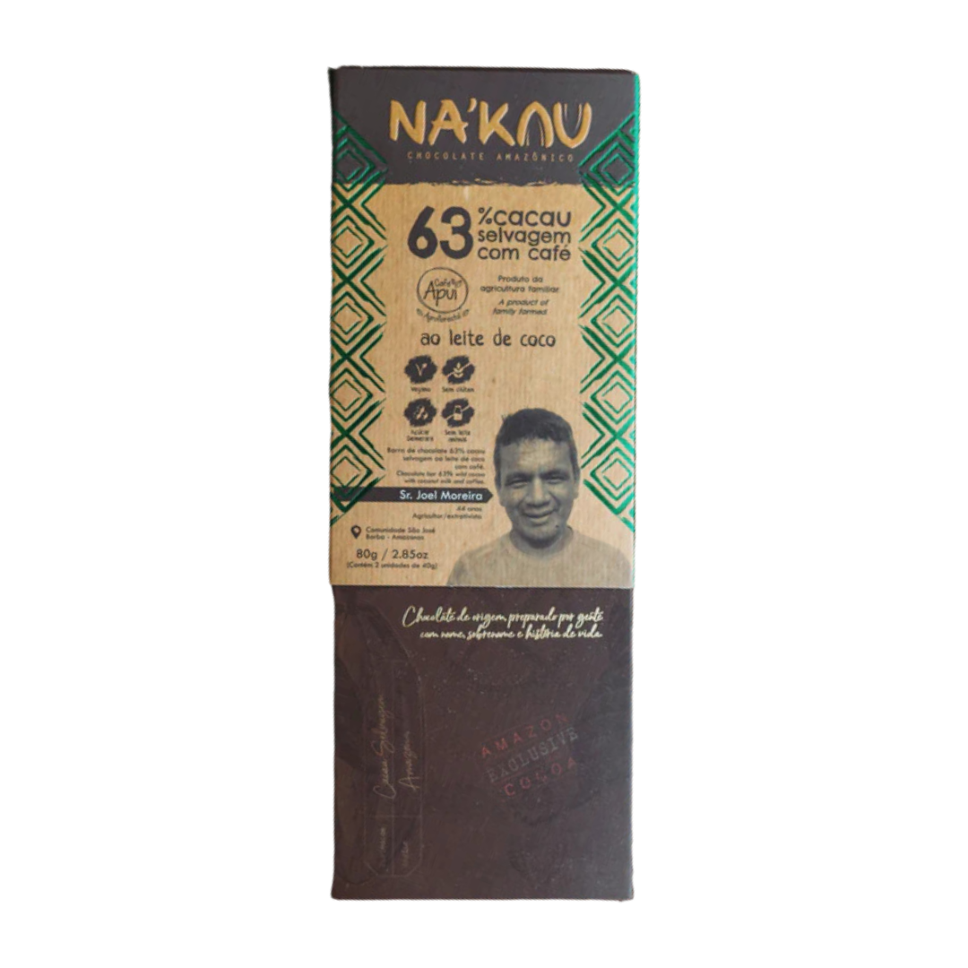 Chocolate 63% Cacau Orgânico com Café Apuí - NA'KAU - 80g