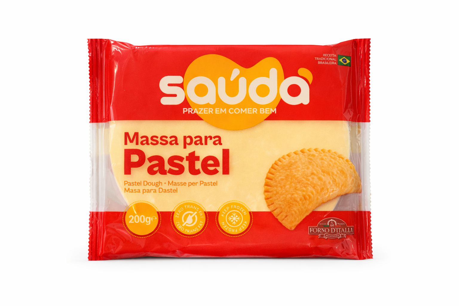 Puff pastry for pastel - Frozen product (Frozen pastel dough) - Saúda - 400g