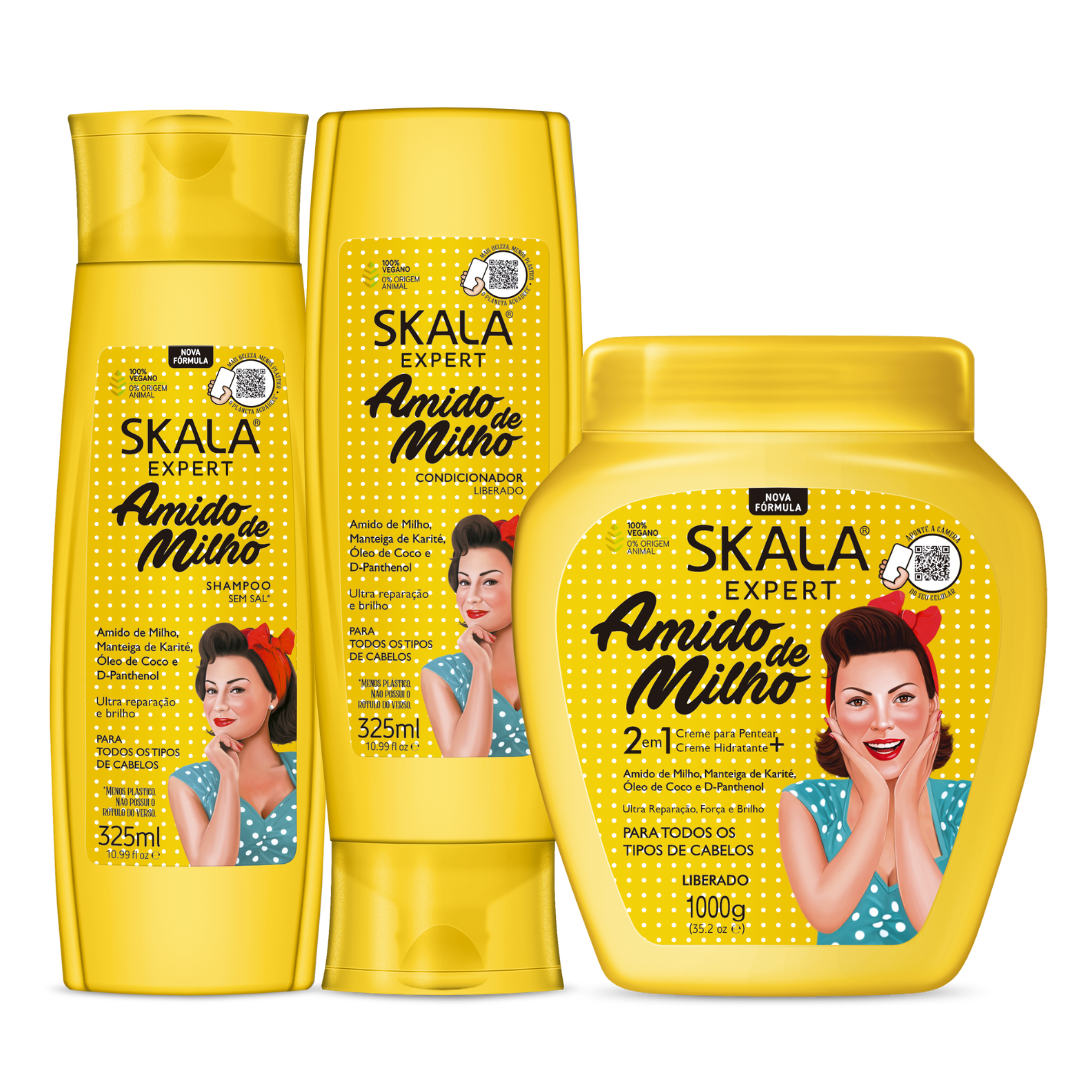 Kit Amido de Milho - Shampoo + Condicionador + Creme Capilar - SKALA