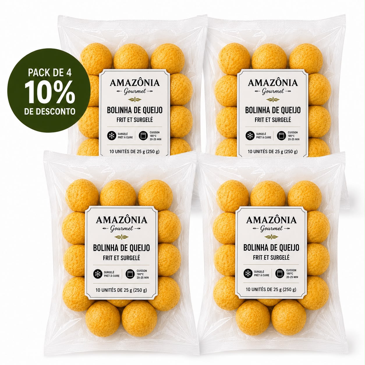 Bouchées au fromage (Bolinha de Queijo) – frites et surgelées – Pack de 4 – 40 unités de 25 g (1 kg)