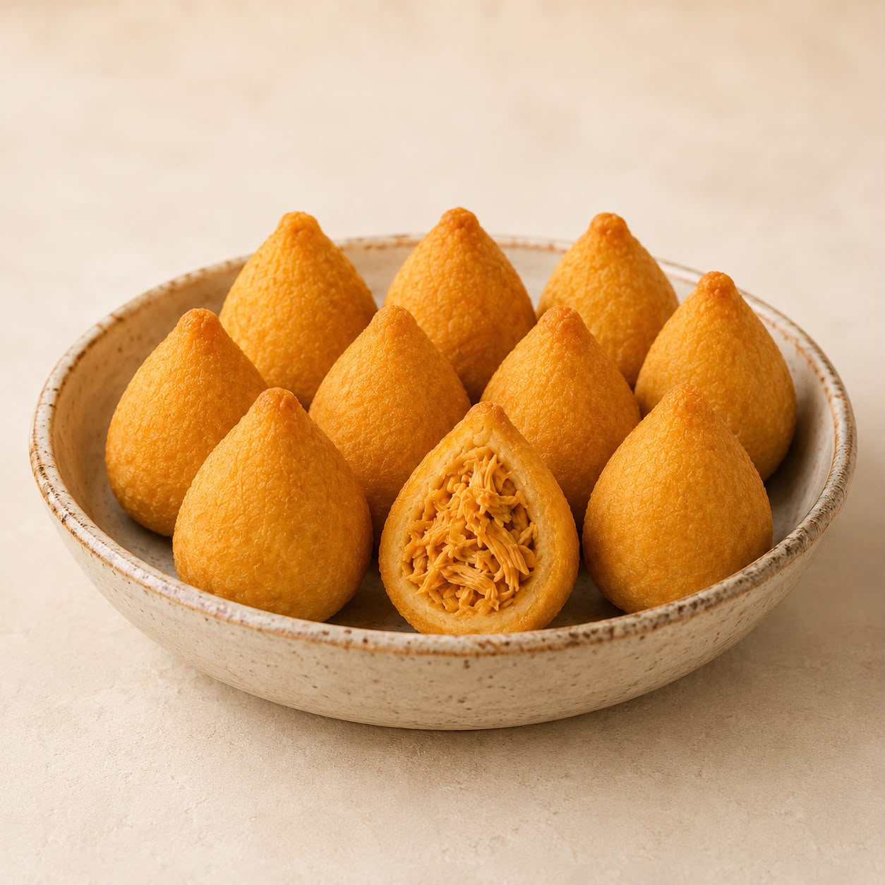 Frittelle dorate con pollo sfilacciato (Coxinha de Frango) – fritte e surgelate – 10 pezzi da 25 g (250 g)