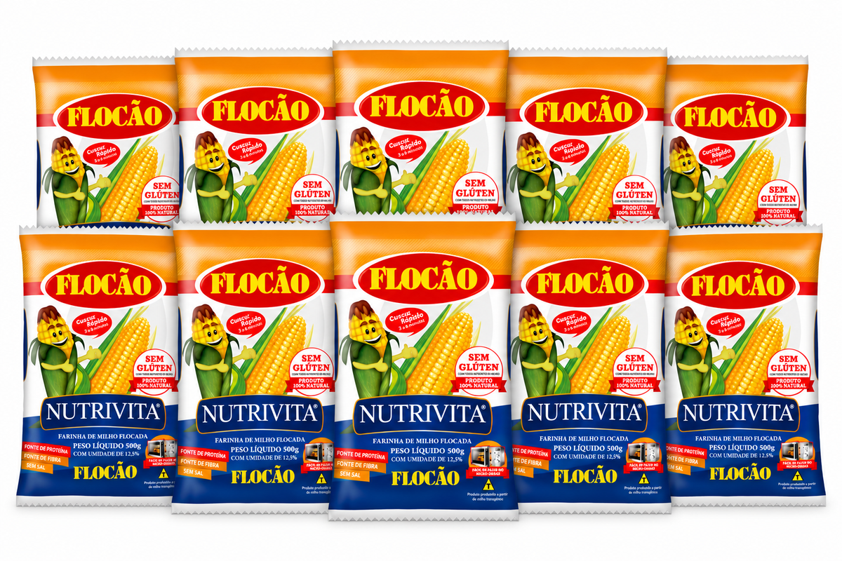 Combo - Farine de maïs floconnée (Farinha de Milho Flocão)  - NUTRIVITA - 500g - 10 unidades