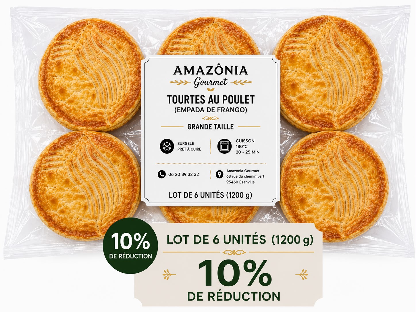 Tourtes au cœur de palmier (Empada de palmito) – Grande Taille – Pack de 6 – 6 unités de 200 g (1,2 kg)