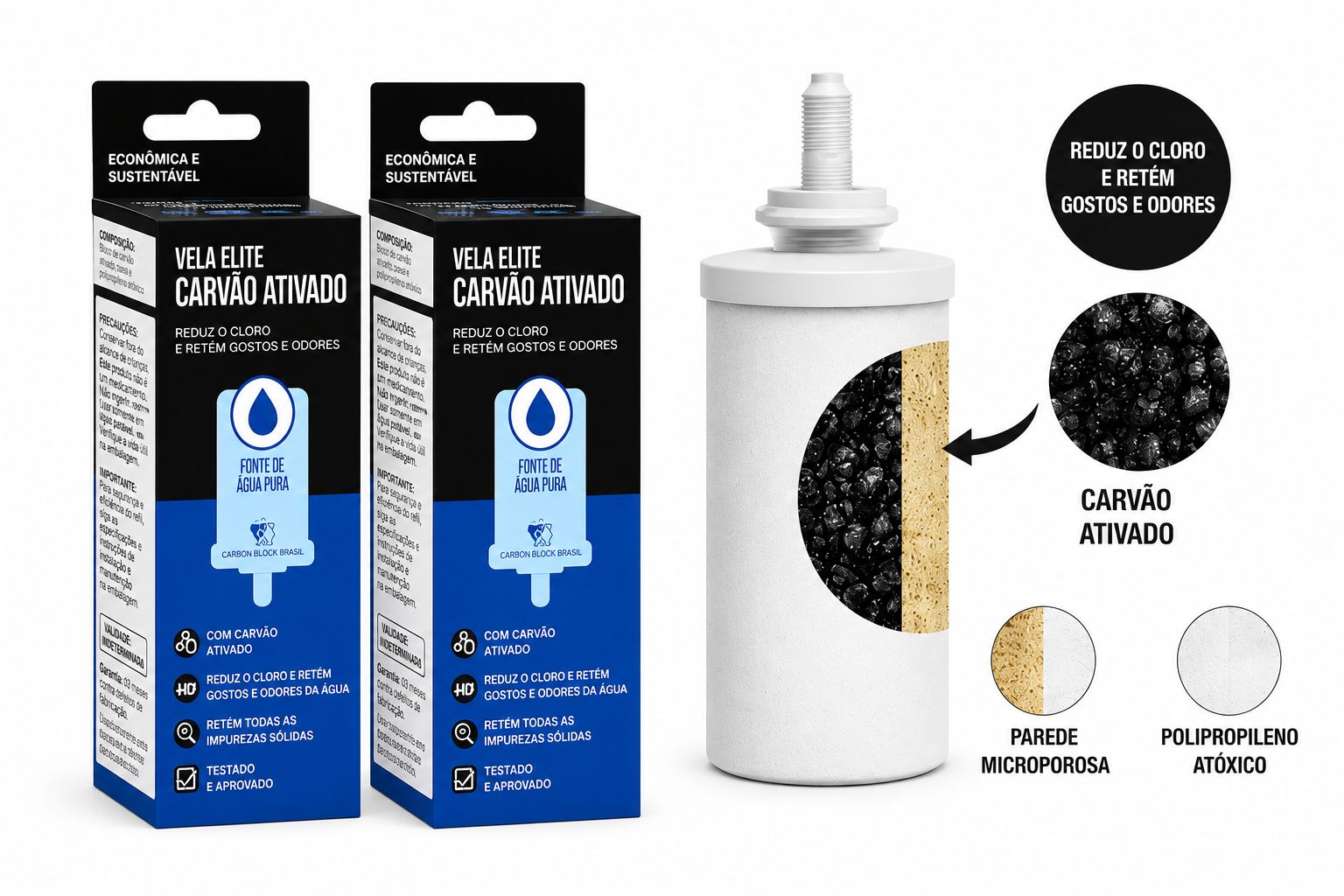 Bougie pour filtre en argile charbon actif (Bougie pour filtre en terre cuite charbon activé) - ELITE - unité