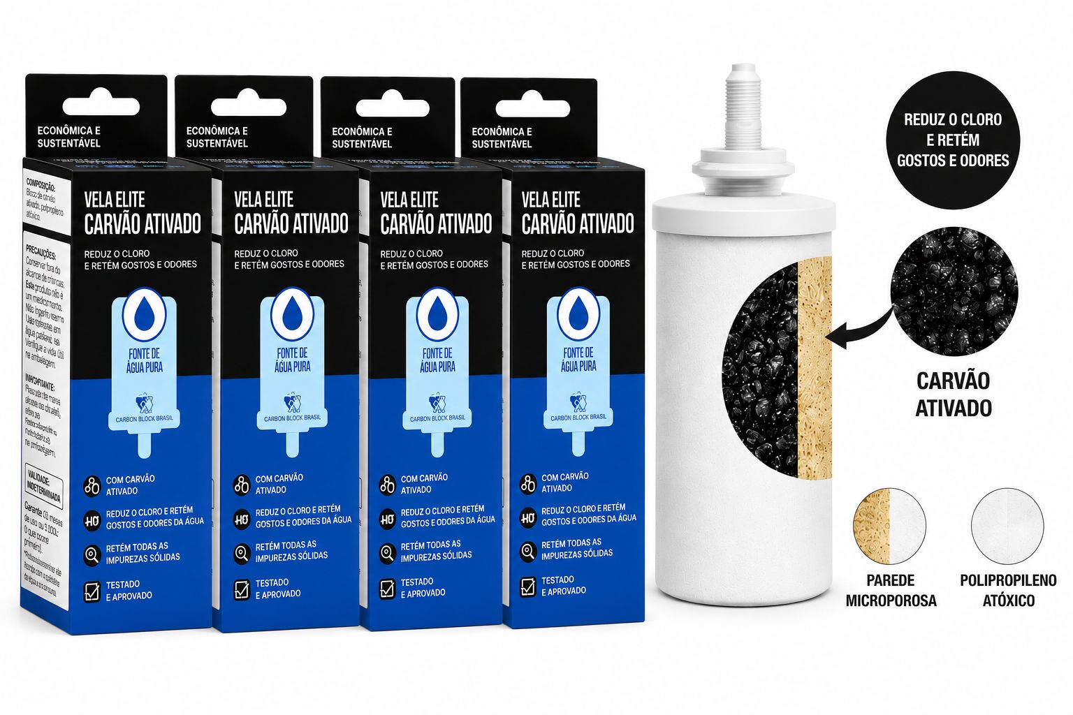 Bougie pour filtre en argile charbon actif (Bougie pour filtre en terre cuite charbon activé) - ELITE - unité