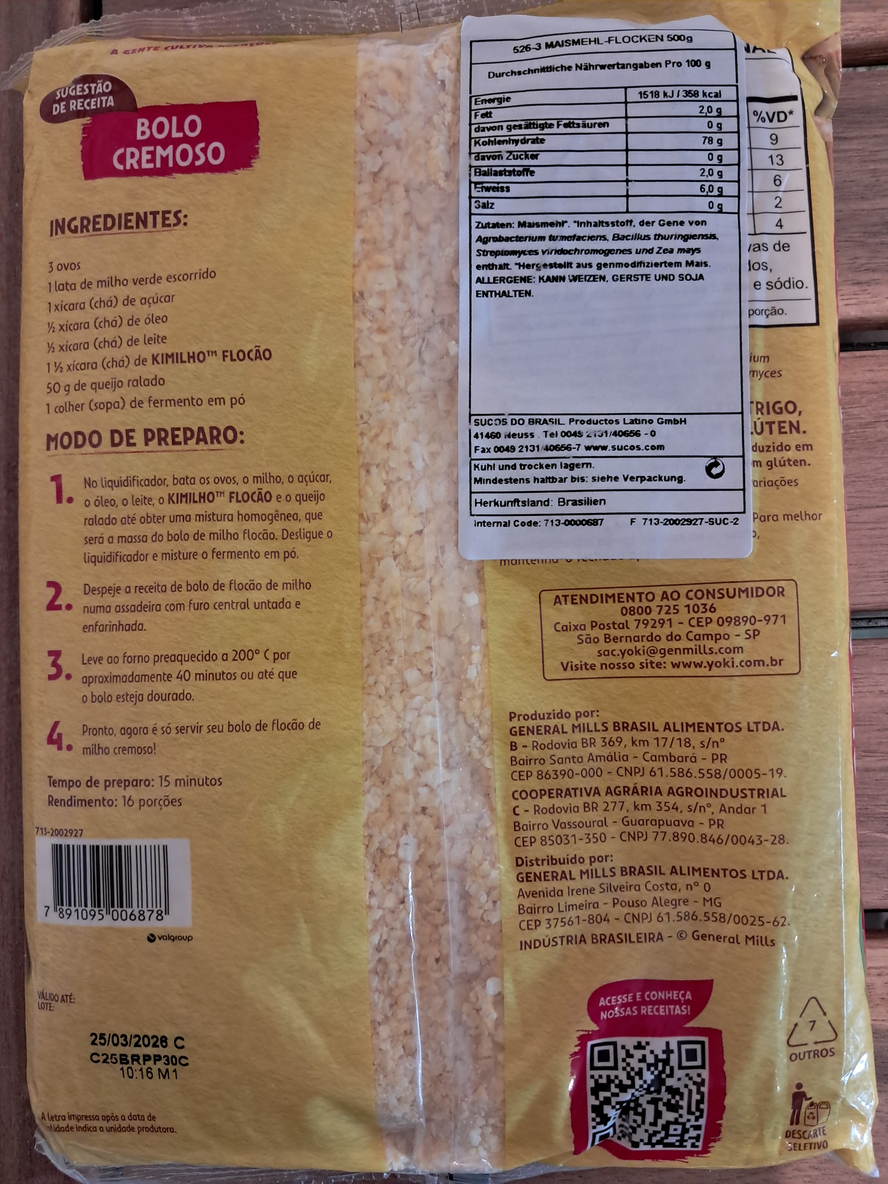 Flocons de maïs (Farinha de Milho Kimilho Flocão) - YOKI - 500g