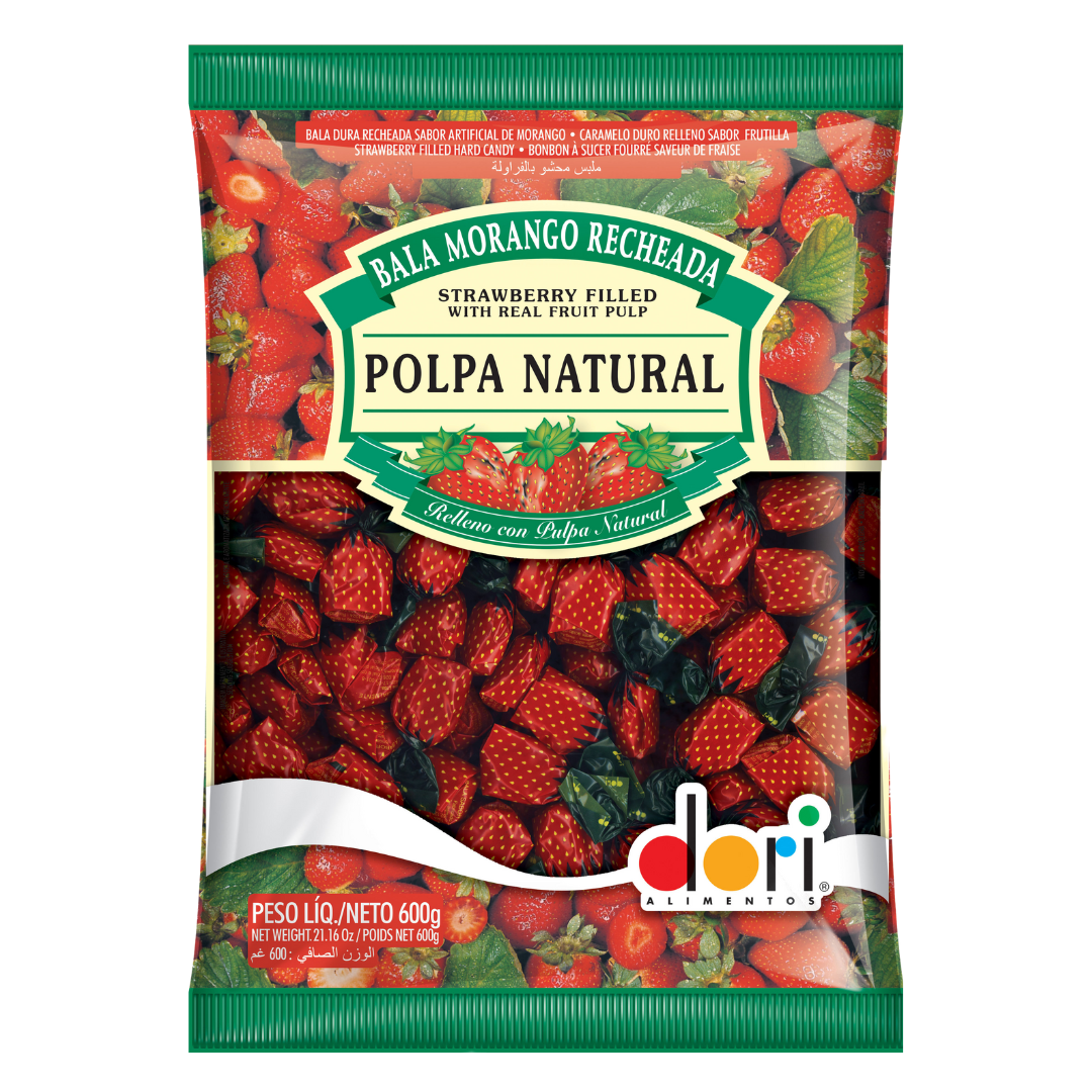 Bala de Morango Recheada (Bonbons dur à sucer au parfum fraise) - DORI - 600g