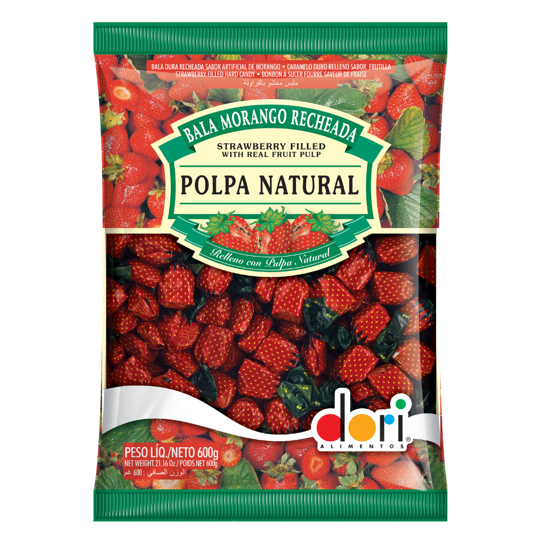 Bala de Morango Recheada (Caramelle al gusto di fragola difficili da succhiare) - DORI - 600g