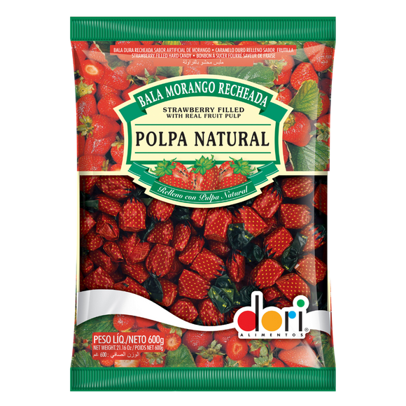 Bala de Morango Recheada (Bonbons dur à sucer au parfum fraise) - DORI - 600g
