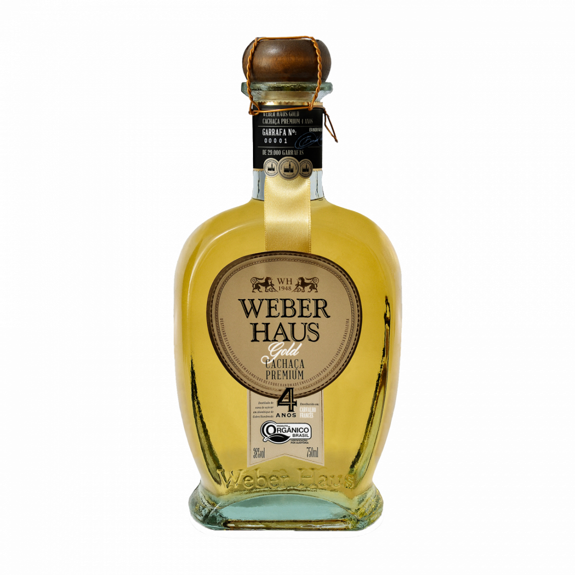 Cachaça Premium Gold Orgânica 4 Anos (Cachaça Artisanale Premium Gold BIO) - WEBER HAUS - 700ml