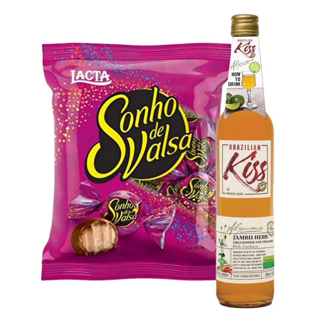 Combinaison Parfaite - Bonbon Sonho de Valsa - LACTA - 1kg + Eau-de-vie mélangée avec JAMBU "Baiser brésilien" - WEBER HAUS - 500ml