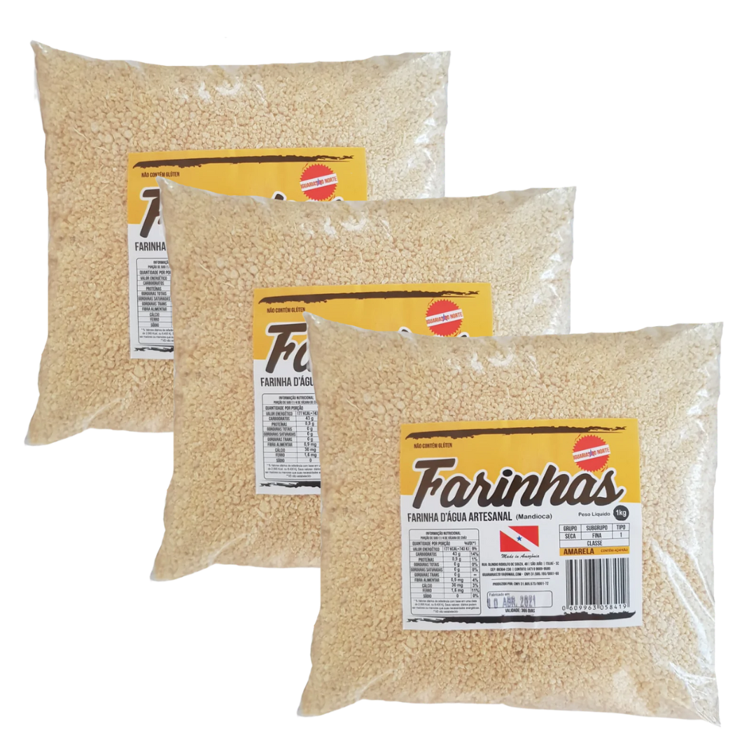 Combo - Farina d'Acqua Gialla Grossa (Tipo Pubá) IGUARIAS DO NORTE - 1kg - Acquista 3 unità e ricevi il 10% di sconto