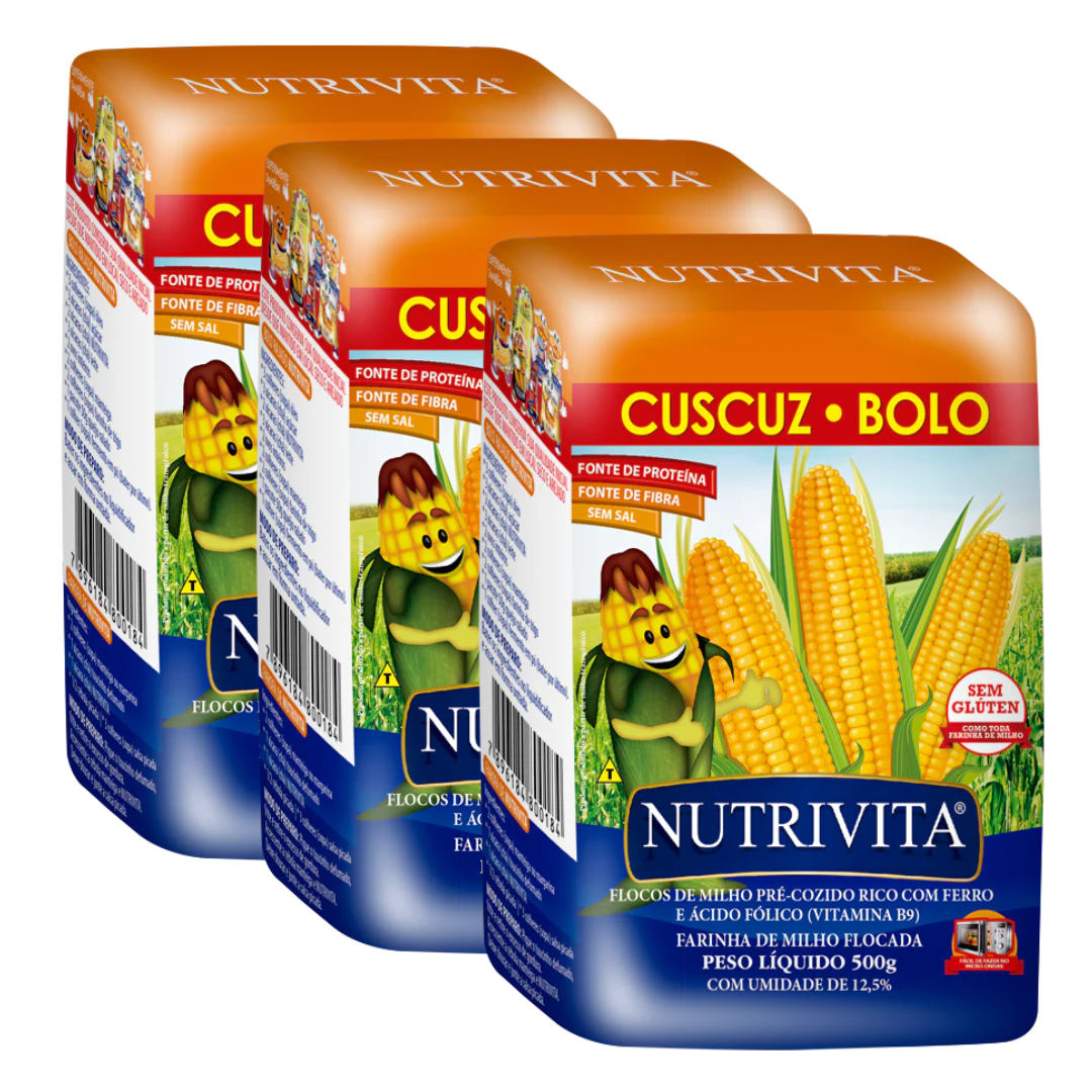 Combo - Flocos de Milho para Cuscuz - NUTRIVITA - 500g - Compre 3 unidades e ganhe 10% de desconto